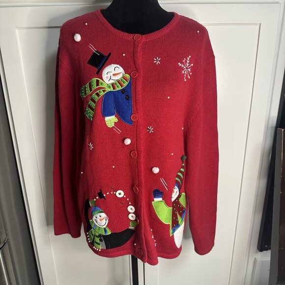 Rebecca Malone Christmas Snowmen Sweater Size XL Multicolor Holiday - Picture 1 of 7